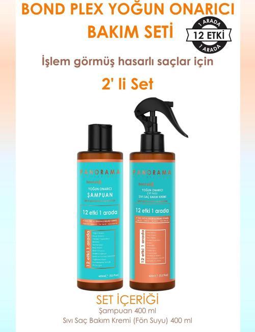 Bond Plex Bakım Seti 12 Etki 1 Arada 400 ml Şampuan-Sıvı Saç Kremi (Fön Suyu) 2'li Set