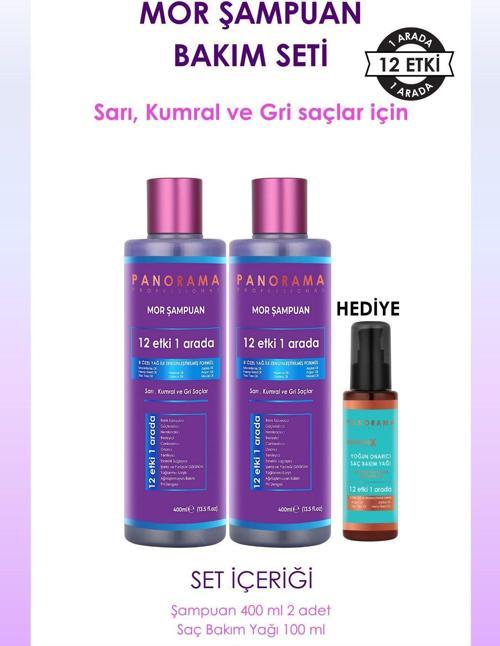 Mor Şampuan ve Saç Bakım Seti 8 Özel Yağ 400 ml X2 Şampuan+Saç Bakım Yağı Hediyeli Set