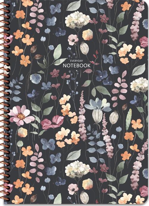 A4 Kareli Defter Çiçek - Siyah