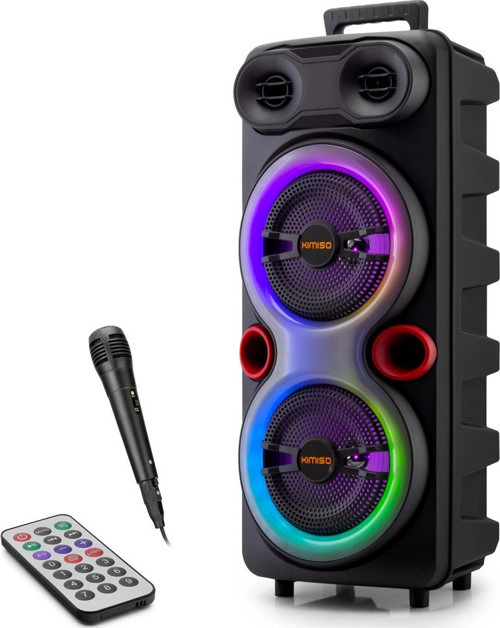 Bluetooth Karaoke Hoparlör Fm 2 X 8 Led’li Mikrofonlu Kumandalı 25.5 X 21 X 61 Cm - Siyah QS84