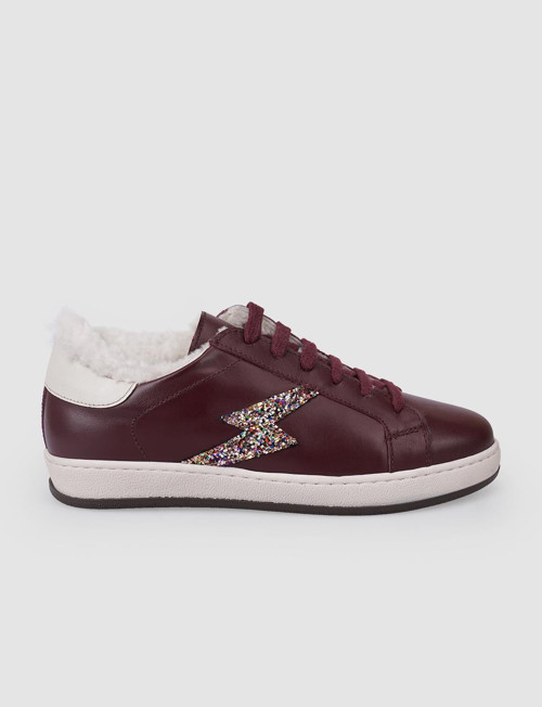 %100 Hakiki Deri Bordo Bağcıklı Kürklü Kadın Sneaker