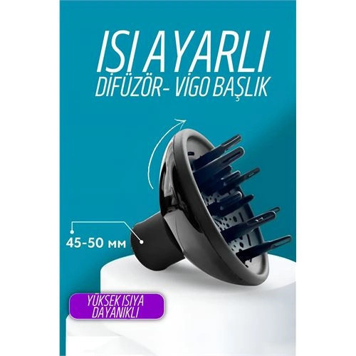 Isı Ayarlamalı Fön Için Difüzör Vigo Başlık Dönerli Profesyonel