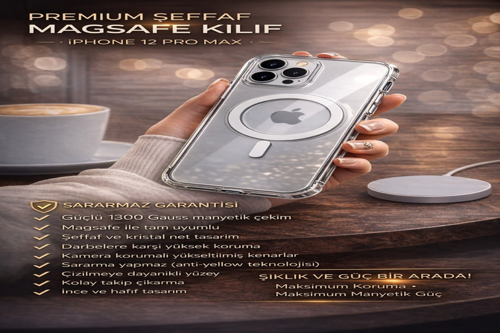 UltraMag 1300G Manyetik Çekim Anti-Sararma Darbe Korumalı iPhone 12 Pro Max Uyumlu MagSafe Kılıfı