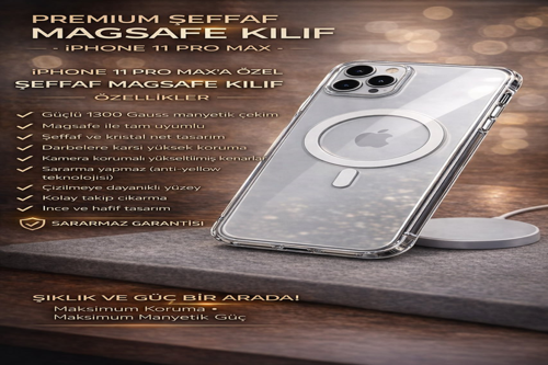UltraMag 1300G Manyetik Çekim Anti-Sararma Darbe Korumalı iPhone 11 Pro Max Uyumlu MagSafe Kılıfı