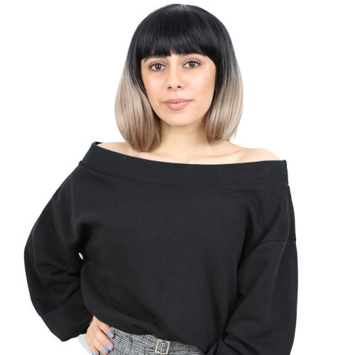 Kısa Küt Perçemli Fiber Sen Peruk / Siyah / Küllü Bebek Sarı Ombreli