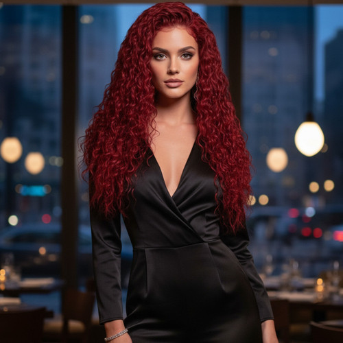 Gerçek Front Lace Tül Peruk / Su Dalgası / Kızıl 70/75cm