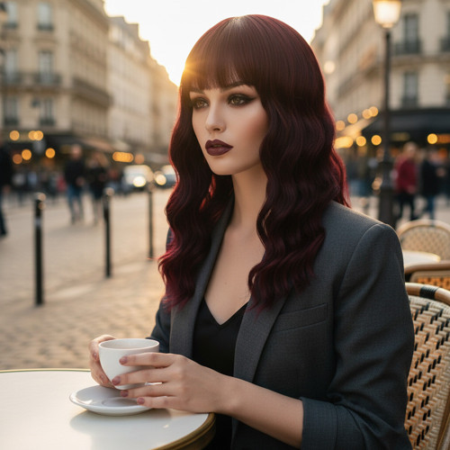 Dalgalı Kısa Perçemli Fiber Sen Peruk / Kızıl Kahve