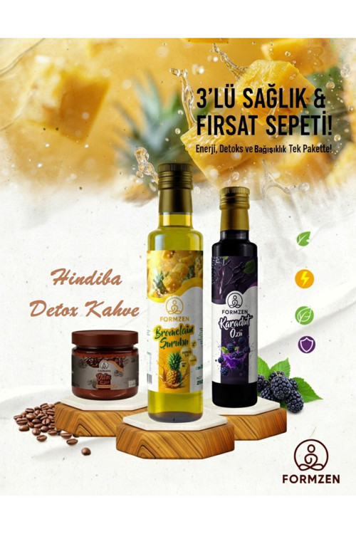 Fırsat Paketi – Hindiba Detox Kahve, Bromelain Şurubu Ve Karadut Özü (3’Lü Set)