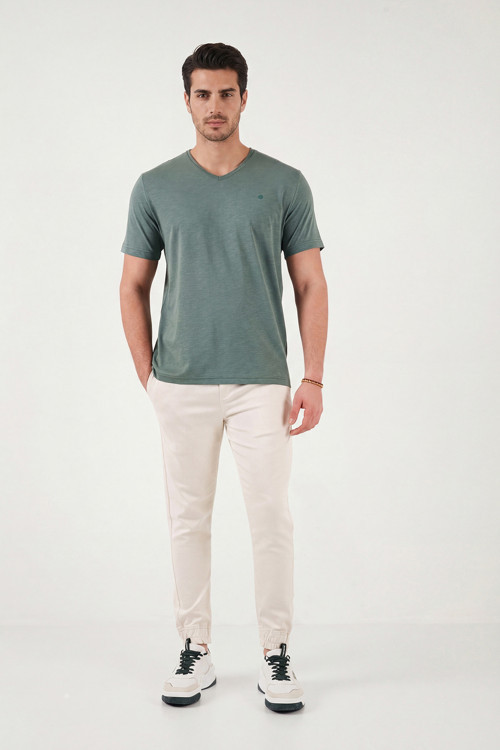 Pamuklu Slim Fit V Yaka Erkek T Shirt 5902719 NEFTİ