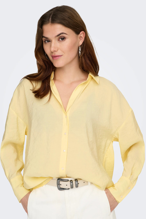Onlzazima Modal Oversize Fit Uzun Kollu Bayan Gömlek 15272523 SARI