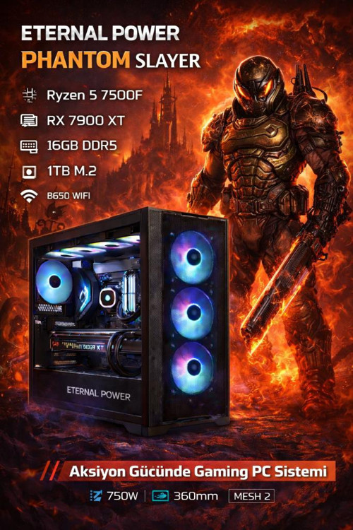 PHANTOM SLAYER Ryzen 5 7500F RX 7900 XT 16GB DDR5 1TB M.2 B650 WIFI 750W 360mm MESH 2 Gaming PC