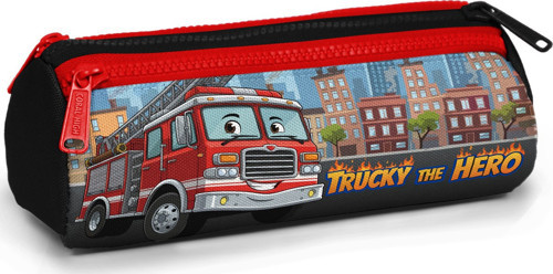 Kids Kırmızı Mavi İtfaiye Desenli Üç Bölmeli Kalem Çantası 31063