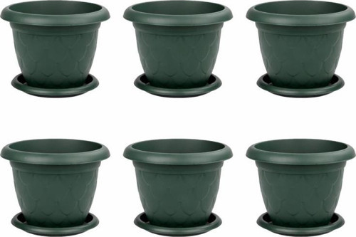 SO-D007 Damla Desen Tabaklı Saksı Takımı 8 Litre No:7 Yeşil 6 Adet