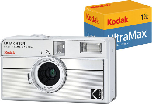 EKTAR H35N 35mm Filmli Fotoğraf Makinesi- Çizgili Gümüş+Ultramax 24 Poz Film