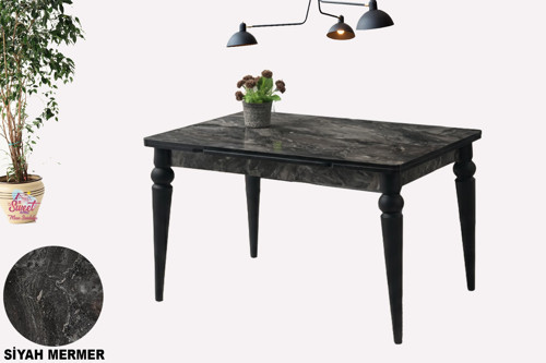 Yanlardan Açılır 80 x 120 Yakamoz Arda Masa Topkapı Ayak Siyah Mermer