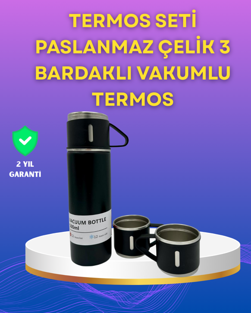 Çelik Termos Bardak Seti | 500 ml Kapasite, Kaymaz Taban, Hediye Kutulu