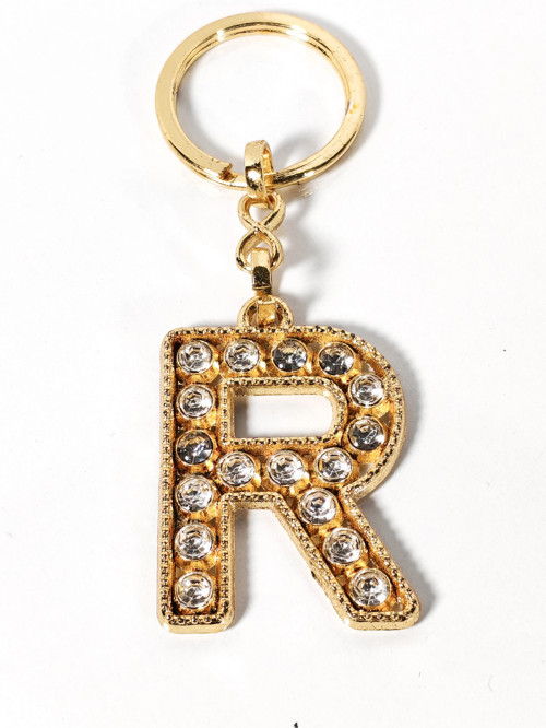 R Harfi Taşlı Gold Renk Metal Anahtarlık – Şık ve Işıltılı Harf Tasarımı