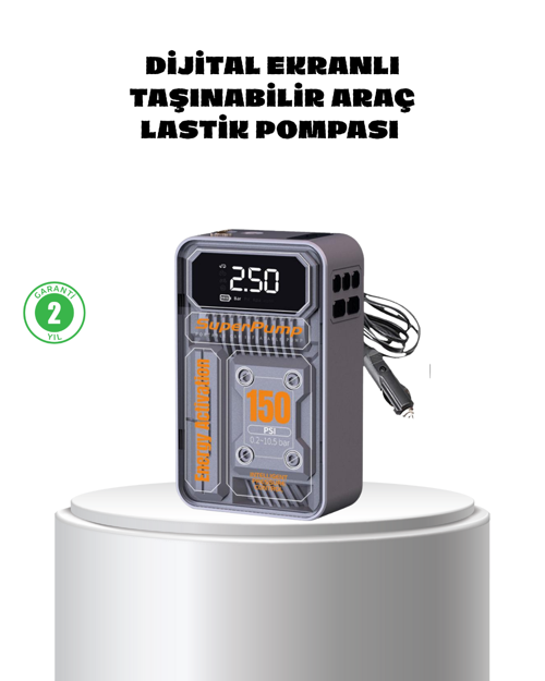 popüler Taşınabilir Kablosuz Hava Pompası – 150 PSI Güçlü Basınç ve 6000mAh Şarjlı 2026