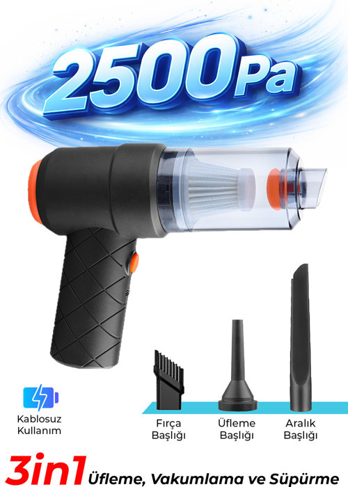 HC-32 Şarjlı El Süpürgesi | 2500PA Güçlü Çekim, Vakum + Üfleme, 3 Başlıklı