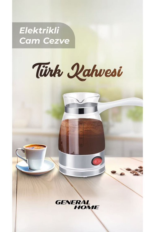 CZ-48 Elektrikli Cam Cezve – Beyaz | 0,5 L Türk Kahvesi, 700W, Gösterge Işıklı