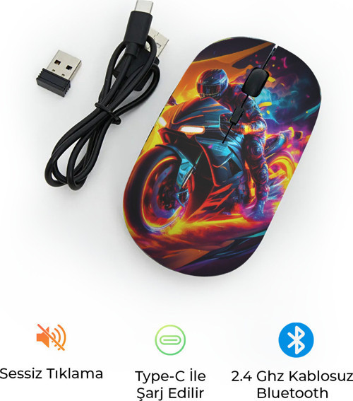 GR-78 Kablosuz Mouse | Sessiz Tıklama, Ergonomik, 2.4G USB Alıcılı, Ofis & Oyun