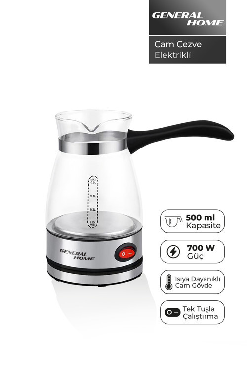CZ-47 Elektrikli Cam Cezve Siyah | 0.5 L Türk Kahvesi, 700W, Gösterge Işıklı
