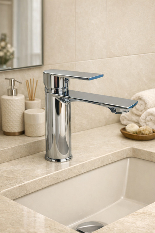Lavabo Bataryası Krom | Sıcak-Soğuk, Modern Tasarım, Düz Kollu, 2 Yıl Garantili