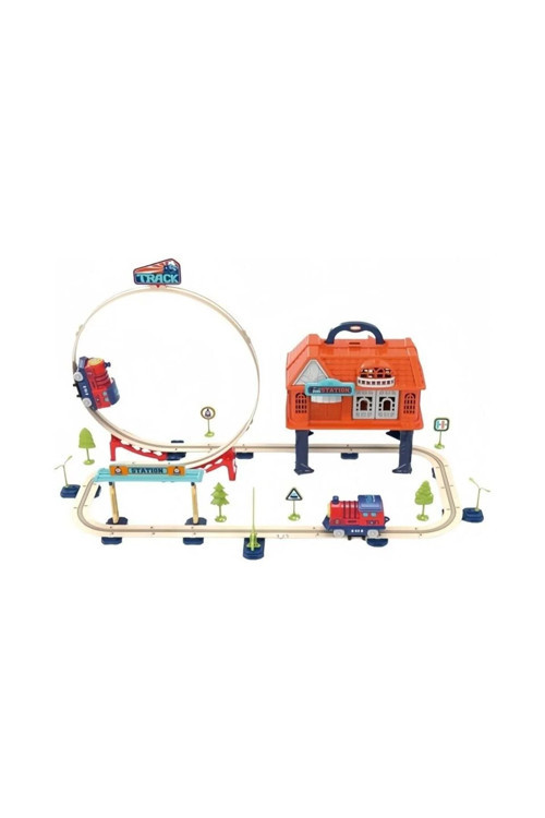 Şehir İstasyonu 69 Parça Demiryolu Çantalı Set - 360° Dönme Hareketi & Pilli Tren
