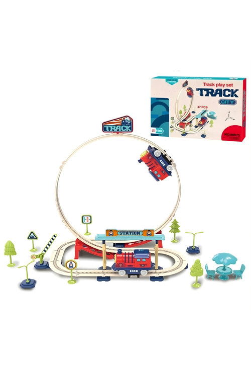 Kent Oyuncak Şehir İstasyonu 47 Parça Demiryolu - 360° Dönme Hareketi & Pilli Tren