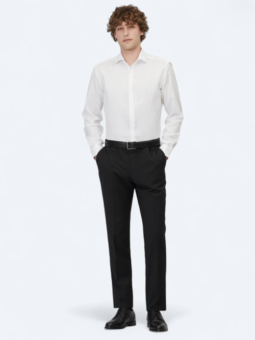 Siyah Düz Dokuma Slim Fit Klasik Yün Karışımlı Pantolon
