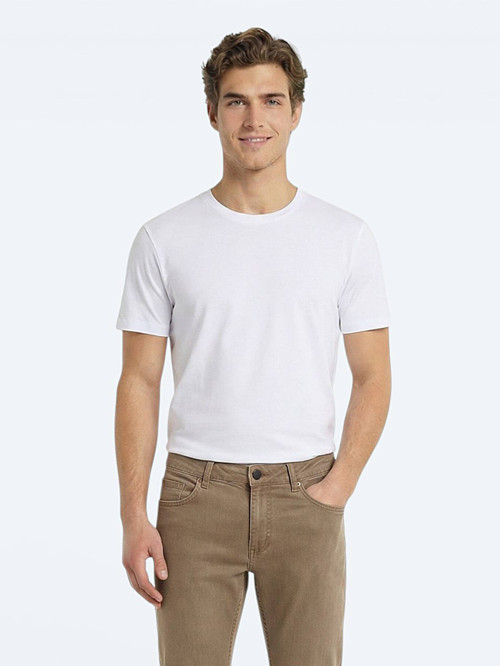 Beyaz Düz %100 Pamuk T-Shirt