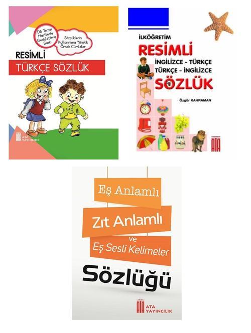 Ata Yayıncılık Resimli Türkçe Sözlük-Resimli İngilizce Sözlük-Eş Anlamlı,Zıt Anlamlı Kelimeler Sözlüğü (Ciltli)