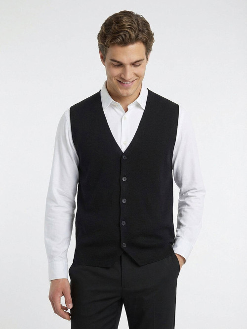Siyah Regular Fit Casual Örme Triko Yelek