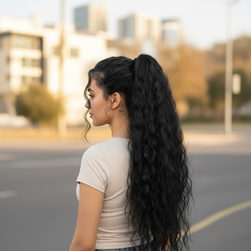 Tokalı Kabarık Dalgalı At Kuyruğu / Siyah