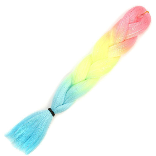 Simli Fuşya / Neon Sarı / Açık Mavi Ombreli Örgülük 100 Gr.