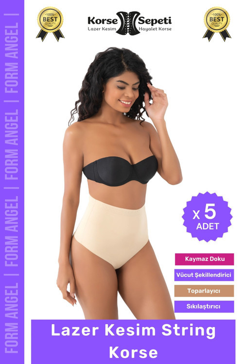 #Korse İz Yapmaz Göstermeyen Kaymaz Doku Toparlayıcı Sıkılaştıran Lazer Kesim String Korse - 5 Adet