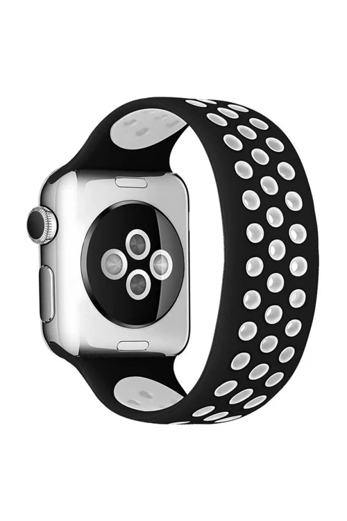 Apple Watch 38Mm Ayarlı Delikli Silikon Kordon - Siyah-Beyaz