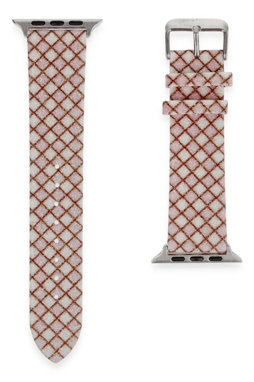 Apple Watch 38Mm Karo Motif Kordon - Pembe