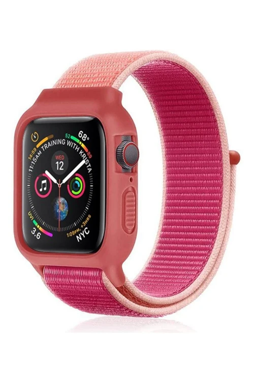 Apple Watch 38Mm Hasırlı Cırtcırtlı Kasalı Kordon - Mor