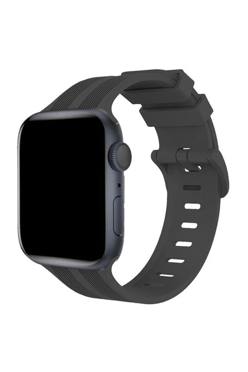Apple Watch 38Mm Kr408 Çizgili Silikon Kordon - Koyu Gri