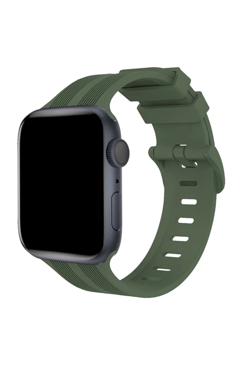 Apple Watch 38Mm Kr408 Çizgili Silikon Kordon - Koyu Yeşil
