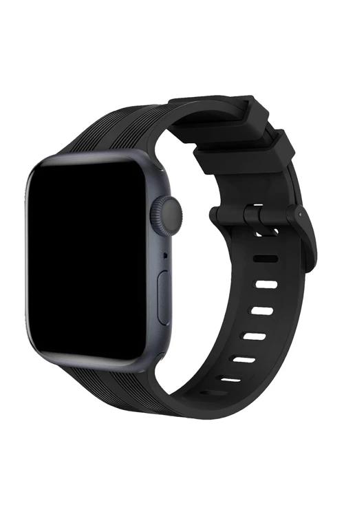 Apple Watch 38Mm Kr408 Çizgili Silikon Kordon - Siyah