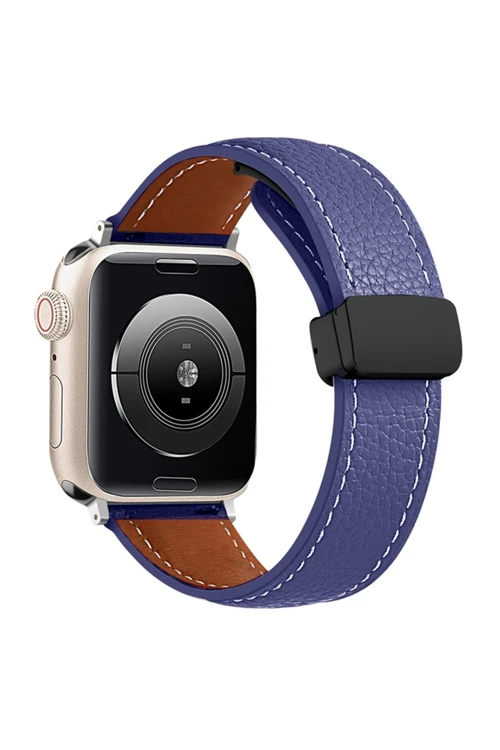 Apple Watch 38Mm Kr414 Daks Deri Kordon - Lacivert