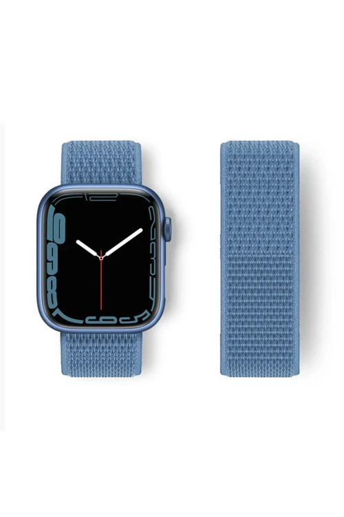 Apple Watch 42Mm Hasırlı Cırtcırtlı Kordon - Mavi