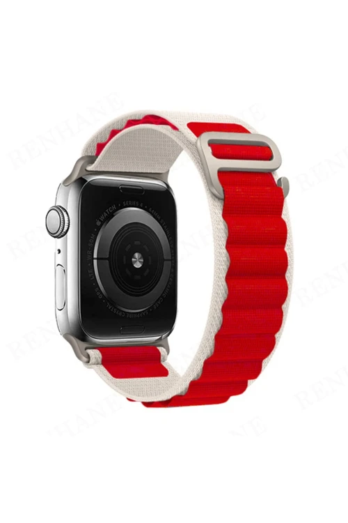 Apple Watch 42Mm Mountain Kordon - Beyaz-Kırmızı