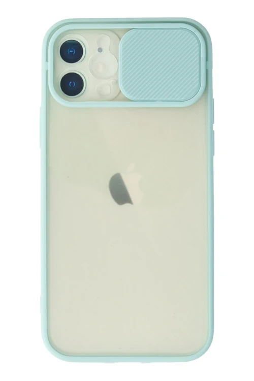 iPhone 12 Kılıf Palm Buzlu Kamera Sürgülü Silikon - Turkuaz