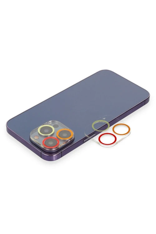 iPhone 13 Pro Renkli Kamera Lens Koruma Cam - Turuncu-Kırmızı
