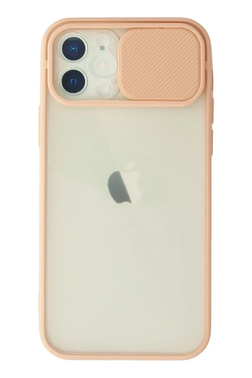 iPhone 12 Kılıf Palm Buzlu Kamera Sürgülü Silikon - Pembe