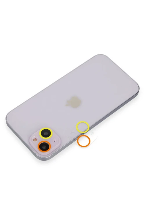 iPhone 13 Mini Renkli Kamera Lens Koruma Cam - Sarı-Turuncu
