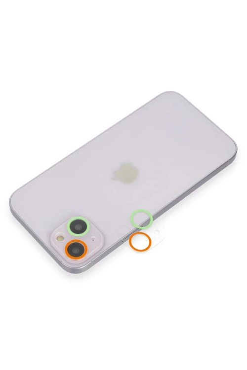 iPhone 13 Mini Renkli Kamera Lens Koruma Cam - Turuncu-Yeşil